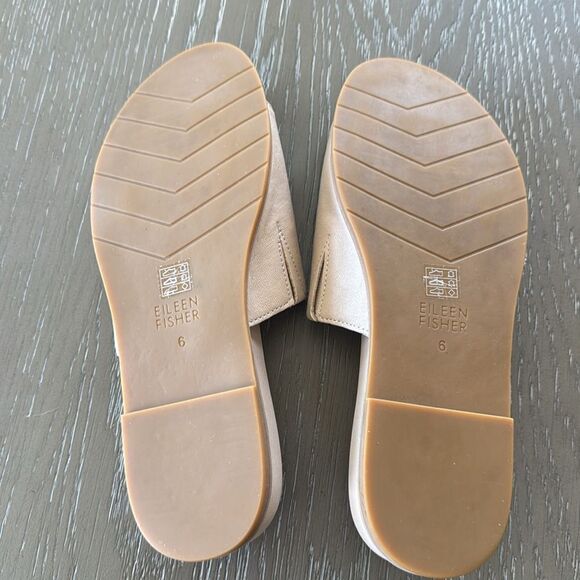 Eileen Fisher Digit Women's Beige Khaki Leather Slide Sandals Minimalist Size 6 - Picture 8 of 9